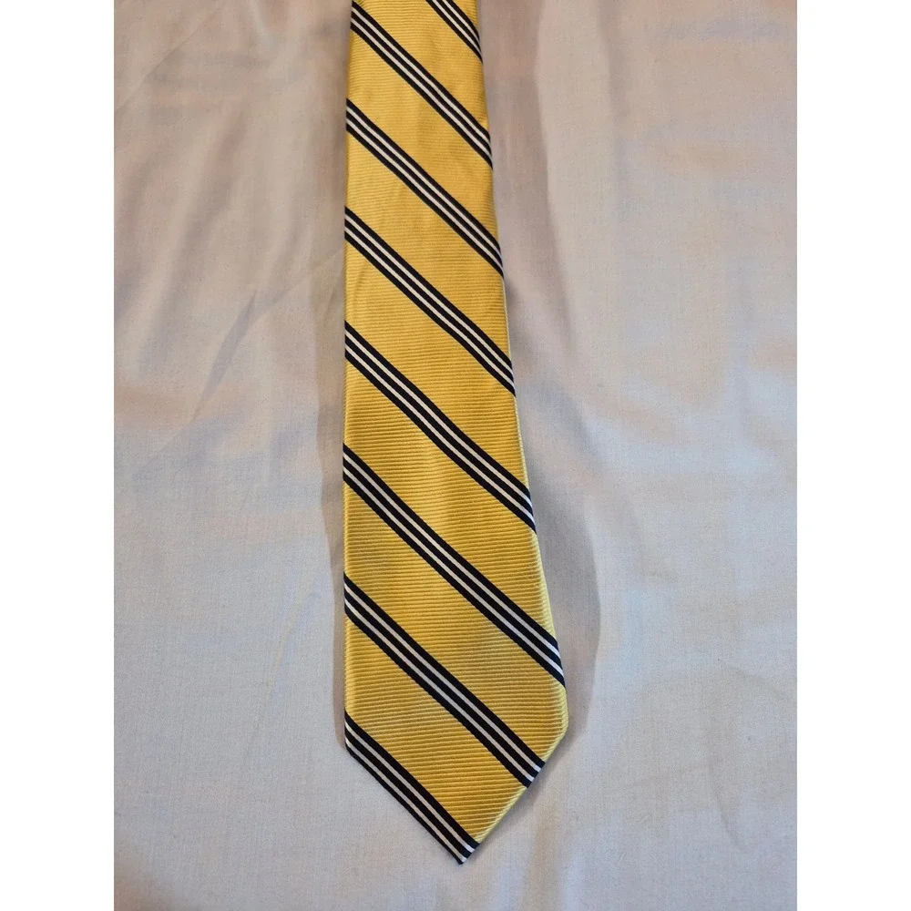 Black Brown 1826 Mens 100% Silk Necktie Yellow Navy White Repp Stripe Silk Tie